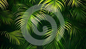 Palm leaves green pattern, tropical green background