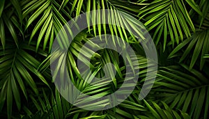 Palm leaves green pattern, tropical green background