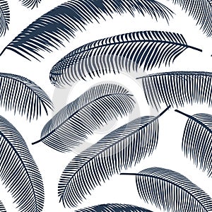 Palm Leaves Silhouettes on the White Background. Seamless Pattern