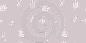 Palm leaves vector seamless repeating pattern on pink background with white pastel line art, luxury pattern