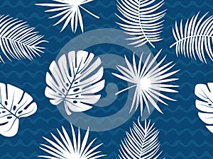 Palm and monstera leaf vector tropical theme seamless pattern photo