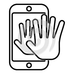 Palm phone scanning icon outline vector. Security system