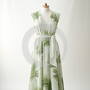 Palm Print Long Dress In Soft Mint - Perfect Listing Thumbnail