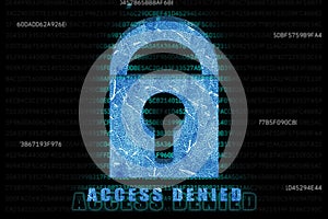 Palm print recognition and access concept. Security software by biometric data. Identification by hand prints scanning. Padlock photo
