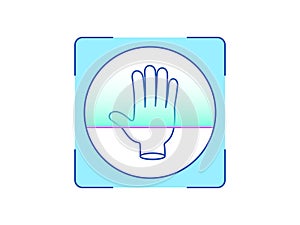 Palm print recognition, icon. Biometric scanning system for human palm, interface of person identification