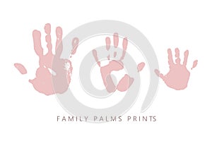 Palm prints. Family hands paint marks. Grunge rough texture