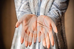 Palm reader, woman predict future on a hand