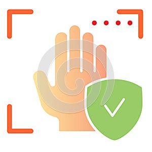 Palm recognition approved flat icon. Verification palmprint accepted color icons in trendy flat style. Hand biometric