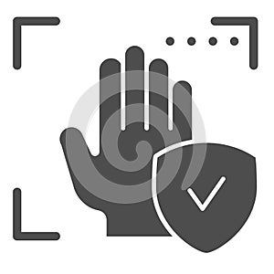 Palm recognition approved solid icon. Verification palmprint system accepted vector illustration isolated on white. Hand