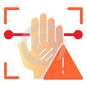 Palm recognition attention flat icon. Palmprint scan alarm color icons in trendy flat style. Hand verification alert