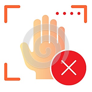 Palm recognition error flat icon. Palmprint access fail color icons in trendy flat style. Hand biometric scanning