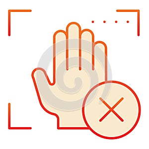 Palm recognition error flat icon. Palmprint access fail red icons in trendy flat style. Hand biometric scanning gradient