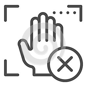 Palm recognition error line icon. Palmprint access fail vector illustration isolated on white. Hand biometric scanning