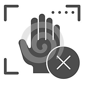 Palm recognition error solid icon. Palmprint access fail vector illustration isolated on white. Hand biometric scanning