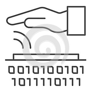 Palm recognition thin line icon. Verification palmprint system vector illustration isolated on white. Identity biometric