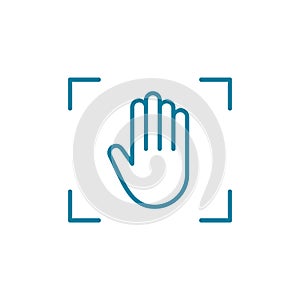 Palm scan line icon. Biometric hand scan. Palm print recognition. Security check verification.