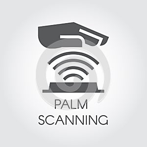 Palm scanning glyph icon. Verification palmprint system flat sign. Authentication technology