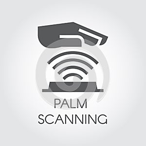Palm scanning glyph icon. Verification palmprint system flat sign. Authentication technology photo