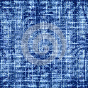 Palm seamless pattern. Repeated palm trees patern. Silhouette coconut tree. Denim beach background. Repeating tropical texture