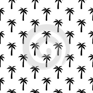 Palm seamless pattern. Repeated palm trees pattern. Black coconut tree isolated on white background. Repeating tropical texture fo