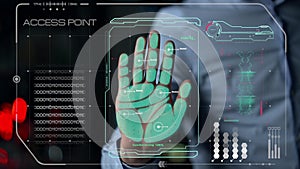Palm security system granted launch application after biometric checking closeup