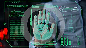 Palm security system granted launch application after biometric checking closeup