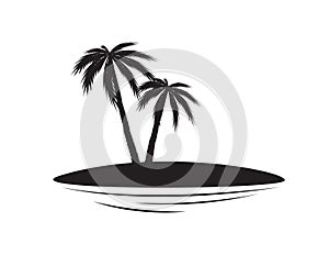 Palm. Silhouettes of two palm trees on an islet. Vector illustration isolated on white background