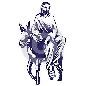 Palm Sunday, Jesus Christ rides on a donkey into Jerusalem , symbol of Christianity vector illustration sketch