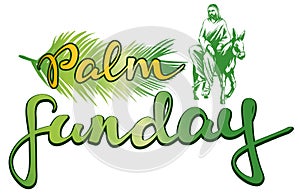Palm Sunday, Jesus Christ rides on a donkey into Jerusalem , symbol of Christianity vector illustration sketch logo