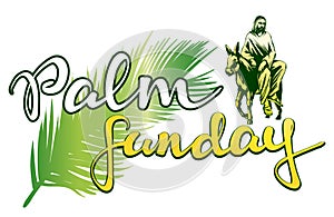 Palm Sunday, Jesus Christ rides on a donkey into Jerusalem , symbol of Christianity vector illustration sketch logo