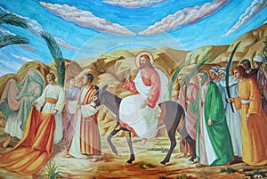 Palm Sunday - painting in the church in the Jerusalem