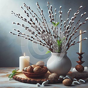 Palm Sunday. a vase with willow twigs