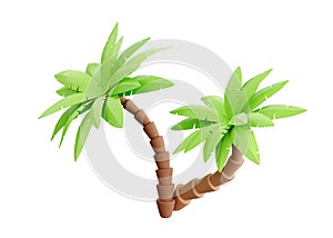 Palm tree 3d render - tropical plant with green leaves and brown trunk for beach vacation and summer travel concept.