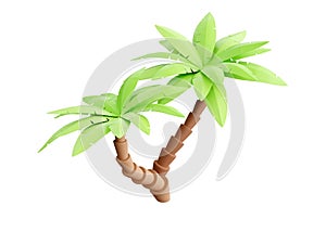 Palm tree 3d render - tropical plant with green leaves and brown trunk for beach vacation and summer travel concept.