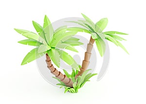 Palm tree 3d render - tropical plant with green leaves and grass for beach vacation and summer travel concept.