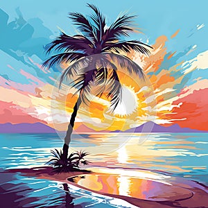 A palm tree on a beach