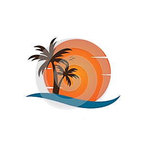 Palm tree on a beach logo design template