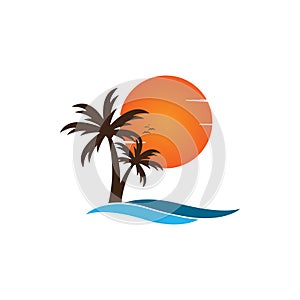 Palm tree on a beach logo design template