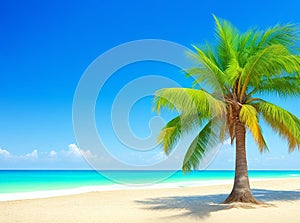 Palm tree on the beach summer background. Generative Ai