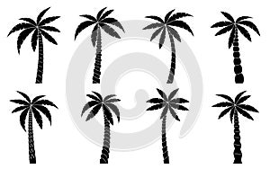 Palm tree black silhouette isolated tropical set