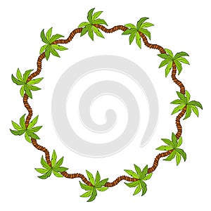 palm tree cartoon style art drawn round frame