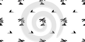 Palm tree coconut tree seamless pattern shark fin dolphin whale vector ocean wave island tropical isolated background wallpaper