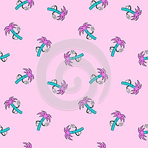 PALM TREE DUDE WITH PEACE SIGN SEAMLESS PATTERN