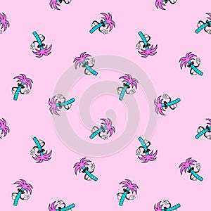 PALM TREE DUDE IN SUNGLASSES WITH PEACE SIGN SEAMLESS PATTERN PINK photo