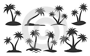 Palm tree emblem island logo black silhouette set