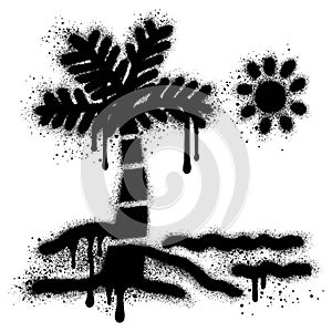 palm tree graffiti with black spray paint.