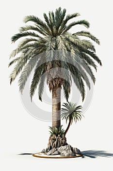 Palm tree with green branch isolated on white background