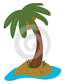 Clipart of the palm tree grown in the land surrounded by the water/Palm tree on an island, vector or color illustration