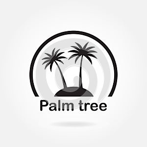 Palm tree icon or sign. Symbol of two black palm trees silhouette on the island. Vector illustration.