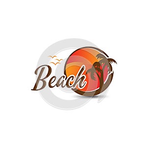 Palm tree icon of summer and travel logo vector illustration design, Beach logo design Vector, sunset logo design. wave logo